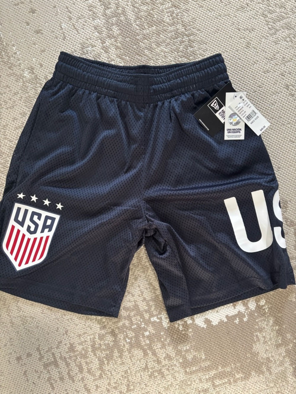 New Era Navy USA Mesh Athletic Shorts with Crest